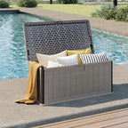 Tangkula 100 Gallon Outdoor Storage Box, Resin Outdoor Storage Bench with Lockable Lid, Waterproof Deck Box for Garden Tools, Pool Accessories, Cushions