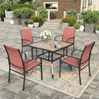 HERA'S HOUSE Patio Dining Chairs Set of 8, 36" Textilene Fabric Outdoor Chair with Wrought Iron Metal Frame Support 350lbs for Lawn Garden Backyard Kitchen, Red