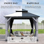GARTOO 10' x 10' Outdoor Wood Gazebo - Permanent Wooden Hardtop Gazebo Pavilion with Double Curtains, Galvanized Steel Roof Cedar Wood Gazebos for Garden, Backyard Deck, Lawn, Poolside