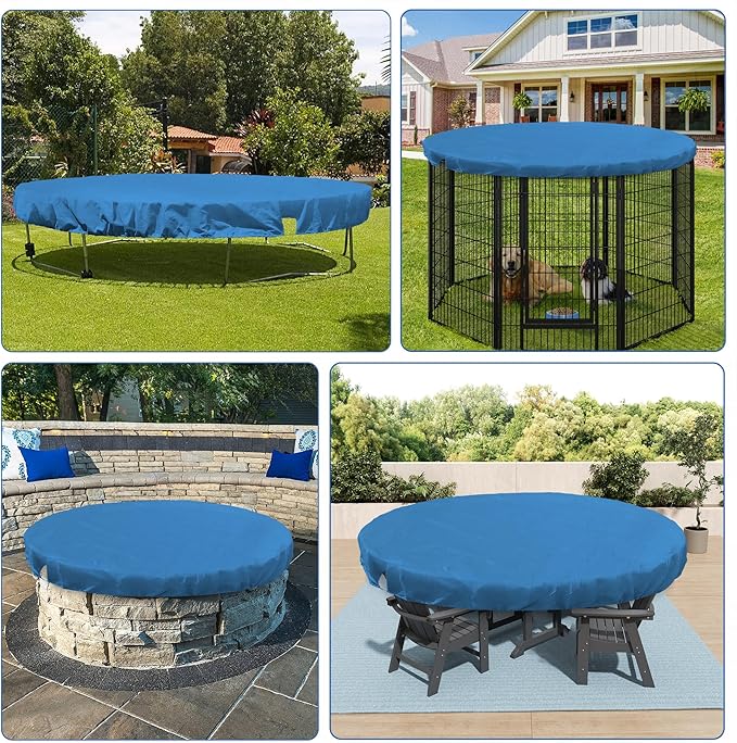 ECOOPTS 8 ft Round Pool Cover for Above Ground Pools, Swimming Pool Cover Protector Winter Safety Cover (Blue)
