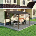 Domi 10’x10’ Wall-Mounted Hardtop Gazebo Pergola – Permanent Lean-to Outdoor Shelter with Sloped Galvanized Steel Roof & Upgraded Drainage – Grey Metal Patio Cover for Backyard, Deck, Garden, Brown