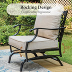 Patio Furniture Set 4 pcs, Outdoor Patio Furniture, 3-Seat Sofa, 2 Rocking Chairs, Metal Coffee Table and 5.75" Extra Thick Cushion, Patio Conversation Set for Garden Backyard Deck,Beige