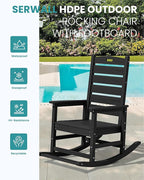 SERWALL Outdoor Rocking Chair Set of 4, Oversized HDPE Patio Rocking Chair with Footrest for Adults, All Weather Porch Rocker for Deck Patio Balcony, Black