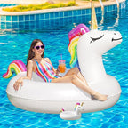 JAMBO Unicorn and Flamingo Pool Floats- 2 Pack with 2 Drink Holder Floats, Large Flamingo and Unicorn Tube Float, Adult & Teens, Inflatable Tanning Pool Toys, Tanning Pool Float, Tanning Float