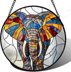Stained Glass Window Hanging, Colorful Elephant Sun Catcher for Door Home Decor Animal Suncatcher Christmas Mother's Day Birthday Gifts for Women Men Mom and Nana 7.8 in