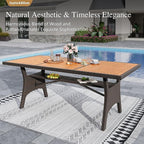 Sophia & William 74 inch Outdoor Dining Table, Acacia Wood & Wicker Patio Dining Table for 6-8 Person, Metal Legs & Adjustable Foot Pads, Large Rectangular Table for Garden, Porch, Backyard