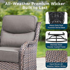 Luxury High Back Outdoor Furniture with 6-Inch Thick Cushions, Patio Furniture Set with Swivel Chairs, 6 PCS Wicker Conversation Set for Porch, Balcony, Deck and Yard