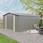 10x14 FT Outdoor Metal Storage Shed with Lockable Door, Steel Garden Utility Shed with Vents, Backyard Patio Tool Shed for Lawn Equipment, Bike, Firewood and Mower Storage, Light Gray