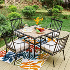 Sophia & William 5 Pieces Patio Dining Set with 4 Chairs and Square Table of Imitation Wood Top, Outdoor Conversation Furniture Set with Seat Cushion and 1.57" Umbrella Hole for Porch Backyard Balcony