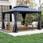 Domi 12’x12’ Hardtop Gazebo with Gutters, Outdoor Patio Gazebo Canopy with Resin & Metal Roof, Heavy Duty Permanent Pavilion for Backyard, Deck, Hot Tub, Curtains and Mosquito Netting Included