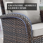 HUMMUH 5 Pieces Wicker Patio Furniture Set,Outdoor Swivel Gliders Rocker,Patio Ottomans,Glass Top Side Table,Outdoor Conversation Set for Porch Deck Backyard Poolside