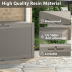 NUNU LAB 102 Gallon Large Waterproof Resin Deck Box, Lockable Outdoor Storage Box with Gas Lift, Patio Cushions, Garden Tools, Pool Supplies, Indoor Outdoor Storage Container, Grey