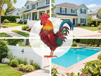Rooster Garden Statue Sculpture Metal Chicken Yard Decor Outdoor Figurines Patio Backyard Decoration (red)