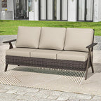 Wicker Outdoor Couch, Patio Furniture Sofa, 3-Seat All Weather Metal Patio Couch with Thick and Soft Cushion, Outdoor Sofa for Balcony, Porch