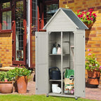 Outdoor Storage Shed with Floor & Adjustable Shelves, Wooden Garden Tool Cabinet Weatherproof, 71" Vertical Patio Organizer
