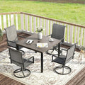 VICLLAX 5 Pieces Patio Dining Set, 4 Seats Outdoor Furniture Set Includes 40.2" Square Outdoor Dining Table and 4 Swivel Patio Chairs, Grey Wood Grain Tabletop and Grey Fabric