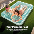 SLOOSH Inflatable Tanning Pool Lounger Float, 85" x 57" Extra Large Pool Floats Adult with Pillow, 4 in 1 Suntan Tub Raft Floatie,Sunbathing Bed Lounge for Water Blow Up Ball Pit Party Gifts, XL-Cyan