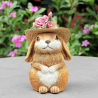 Garden Statues Rabbit with Hat, Bunny Statue Outdoor Decorations for Front Porch Decor Lawn- Yard Art and Garden Decor & Patio Decor, Unique Gardening Gifts for Mom