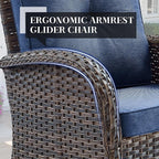 HUMMUH 5 Pieces Wicker Patio Furniture Set,Outdoor Rocker Chairs,Patio Ottomans,Glass Top Side Table,Outdoor Conversation Set for Porch Deck Backyard Poolside