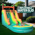 Inflatable Water Slide for Kids & Adults, 26FT 100% PVC Waterslide with Big Splash Pool, Widen Slide with Shallow Pool, 950W Air Blower, Ideal for Backyard, Park (Green Coconut Tree Design) 2