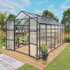 Greenhouse for Outdoors 8x14x7.8FT, Polycarbonate Greenhouse with Stronger Wind Protection and Roof Vent, Walk-in Large Aluminum Sunroom Winter Proof, Black