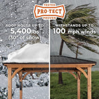 Backyard Discovery Barrington 10' x 10' Cedar Wood Outdoor Gazebo Pavilion with Hardtop Galvanized Steel Hip Roof, Snow Support, Wind Resistance, PowerPort, Shade for Garden, Patio, Deck, Entertaining