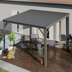 Domi 10’x10’ Lean-to Gazebo, Hardtop Wall-Mounted Gazebo Pergola with Sloping Galvanized Steel Roof and Upgraded Drainage System, Outdoor Permanent Metal Shelters for Patio Backyard Deck, Grey