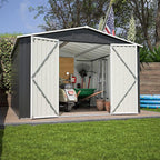Outdoor Storage Shed 10x10 FT, Utility Metal Tool Storage with Lockable Doors and Updated Frame Structure, Large Metal Garden Shed for Backyard, Patio Lawn, Black