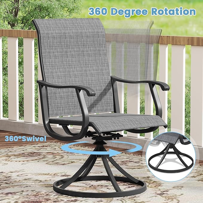DIFY 5 Pieces Outdoor Patio Dining Set, 4 Dark Grey Textilene Swivel Dining Chairs and 40.6" Black Round Dining Table, Metal Outdoor Table and Chairs