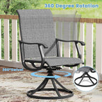 DIFY 5 Pieces Outdoor Patio Dining Set for 4, 40.2" Black Metal Square Dining Table and 4 Dark Grey Textilene Swivel Dining Chairs, Outdoor Table and Chairs