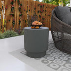 LeisureMod Modern Side Table Round Fiberstone Top Accent End Table for Home, Outdoor Patio, Living Room Sofa, Weather-Resistant, Eden Series in Grey