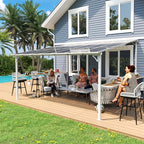 MEISSALIVVE 12' x 14' Wall Mounted Gazebo, Outdoor BBQ Grill Gazebo with Side Shelf, Lean to Metal Awnings with Sloped Roof, Heavy Duty Pergola for Backyard, Deck, White