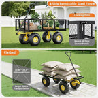 500 Lbs Garden Wagon, 2-in-1 Heavy-Duty Steel Garden Cart, with 10 Inch All-Terrain Tires and Removable Mesh Side Panels, 180° Rotating Handle, Metal Multi-Function Carts, Outdoor Gardens Wagon Cart