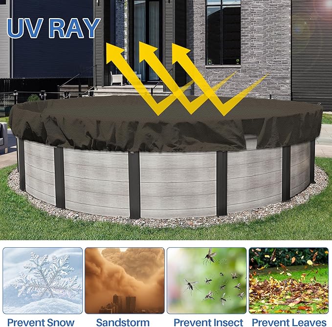 ECOOPTS 17 ft Round Pool Cover for Above Ground Pools, Swimming Pool Cover Protector Winter Safety Cover (Brown)