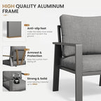 Aluminum Patio Conversation Set with Coffee Table 4PCS Deck Outdoor Furniture 7-Seat All-Weather Rust-Proof Sectional Sofa Set with Removable Cushion for Backyard, Poolside & Small Spaces