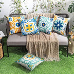 Outdoor Waterproof Throw Pillow Covers Set of 4 Floral Printed and Boho Farmhouse Outdoor Pillow Covers for Patio Funiture Garden 20x20 Inch Blue
