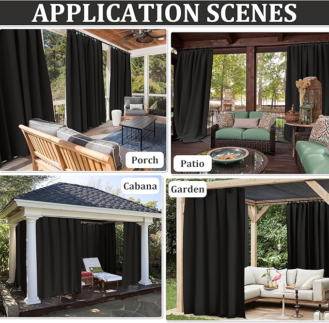 Gazebo Universal Replacement Privacy Curtain,10'×10' Gazebo Outdoor Waterproof Curtains, 4-Panels Sidewall Curtains with Double Zipper for Patio Canopy, Garden and Backyard (Curtain Only)