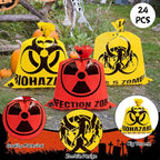 CNhoqc Halloween Lawn Trash Bags - 24Pcs Zombie Warning Reusable Waste Bags with Twist Ties, Fallen Leaf Grass Clipping Trash Container, Heavy-Duty Plastic for Biohazard Parties Outdoor Decorations