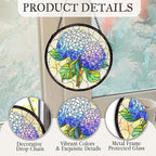 kdqua Hydrangea Flower Suncatcher Stained Glass Window Hanging, Blue Hydrangea Sun Catchers Indoor Window Glass Round Wall Decor, Floral Wall Art Hanging Decorations Statues, 7.9x7.9in