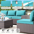 Outdoor Patio Furniture Set with Propane Fire Pit Table, 13 Pieces Outdoor Furniture Patio Sectional Sofa Conversation Sets w/ETL Approved 43" Gas Outdoor Fire Table & Coffee Table Blue.