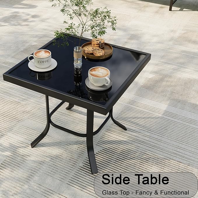 11 Pieces Patio Conversation Sets, All Weather Metal Outdoor Furniture Set, 2 Three-Seater, 4 Swivel Rockers, 2 Single Chairs, 2 Side Tables, 1 Fire Pit Table for Backyard Deck Porch Poolside, Gray