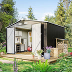 10x8 FT Metal Outdoor Storage Shed, Dual Doors with Lockable Bolts, Large Garden Shed for Yard Tools, Bike, Generator, Waterproof Galvanized Steel Panel with Vent & Sloping Roof