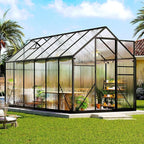 Amerlife 6x12x6.3 FT Ft Polycarbonate Greenhouse for Outdoors, Walk-in Design with Aluminum Frame, 2 Windows and Swing Door, Heavy-Duty Greenhouse Construction for Garden, Black