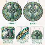 FLAGWIX Christmas Irish Gifts for Women Men - 100% Stained Glass Hanging Suncatcher 8 in - Birthday Christmas Irish Decorations for Family Friends, Celtic Cross Home Decor, St Patricks Day Decorations