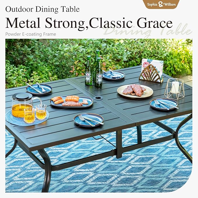 Sophia & William Patio Table and Chairs Set 7 Pieces, 6 Aluminium Patio Dining Chairs with 60" x 38" Metal Dining Table, Stackable and Easy to Move for Outdoor Garden Lawn (Blue)