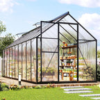 Jocisland 6x20Ft Polycarbonate Greenhouses for Outdoors, 2 Top-Opening Windows, Swing Doors, Aluminum Walk-in Heavy Duty for Outdoor Use, Backyard Garden, Black