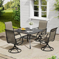 VICLLAX 5 Pieces Outdoor Dining Set, Patio Furniture Set of 4 Patio Swivel Dining Chairs and Square Patio Table with Storage Shelf, Mixed Brown Chairs & Black Tabletop