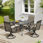 VICLLAX 5 Pieces Outdoor Dining Set, Patio Furniture Set of 4 Patio Swivel Dining Chairs and Square Patio Table with Storage Shelf, Mixed Brown Chairs & Black Tabletop