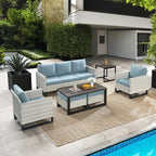 HUMMUH 7 Piece Patio Furniture All Weather Wicker Outdoor Sectional Sofa with Side Table,High Back Patio Chairs,Coffee Table and Ottomans Set for Porch,Garden,Backyard