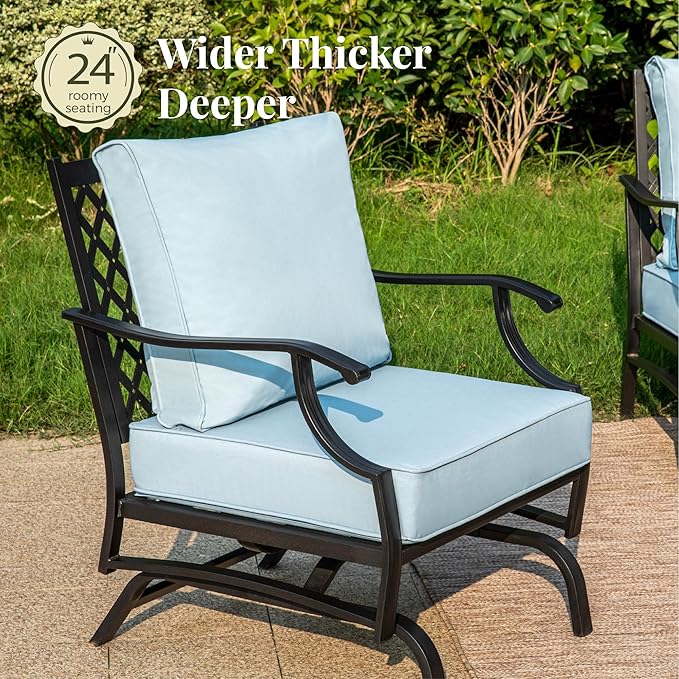 Patio Furniture Set 6 pcs, Outdoor Patio Furniture, 3-Seat Sofa, 2 Rocking Chairs, 2 Ottomans, Coffee Table and 5.75" Extra Thick Cushion, Patio Conversation Set for Backyard Deck,Blue